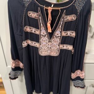Free People Black Top with Peach Embroidery